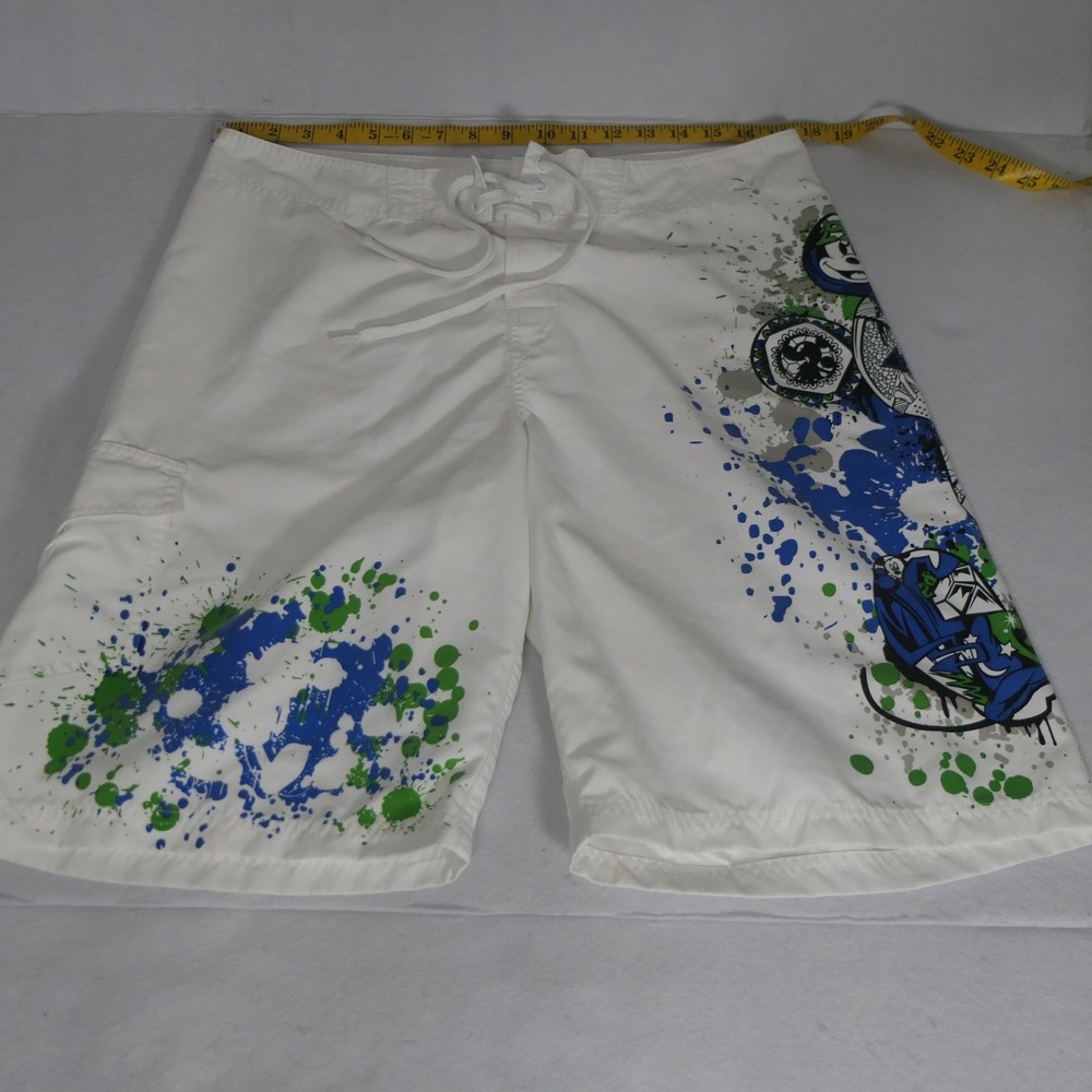 Disney Mens Swim/Board Trunks 34 White Mickey Goofy Surf Beach Swim Summer Skate